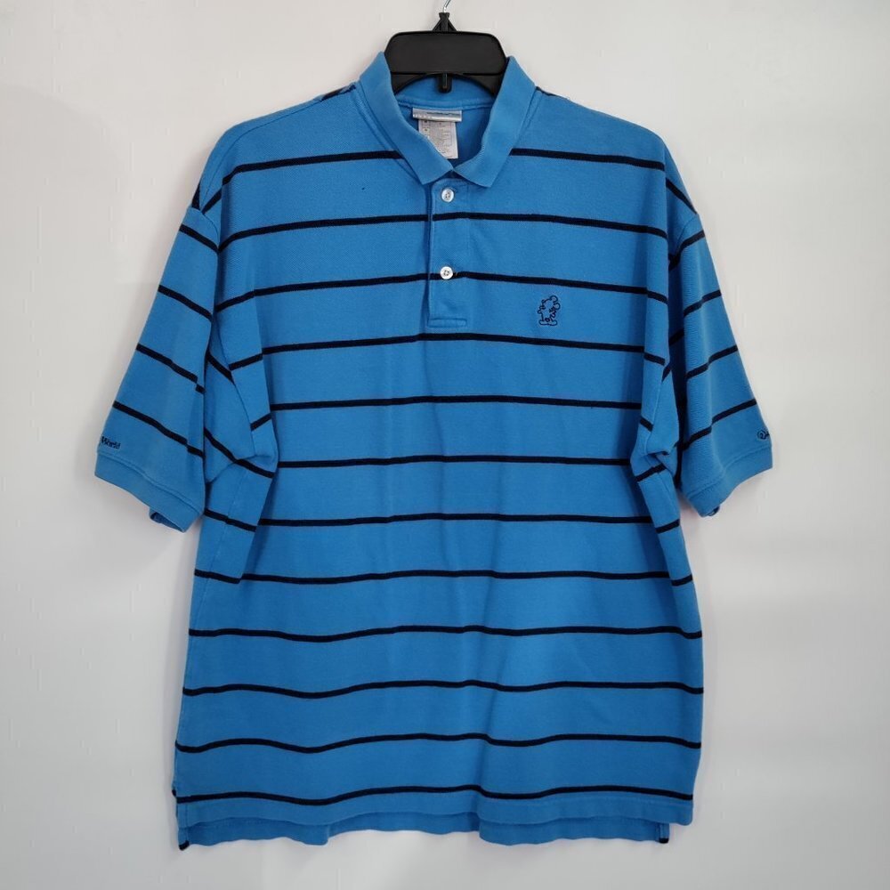 Walt Disney World Striped Henley Collar Side Slit Polo Shirt Medium Men